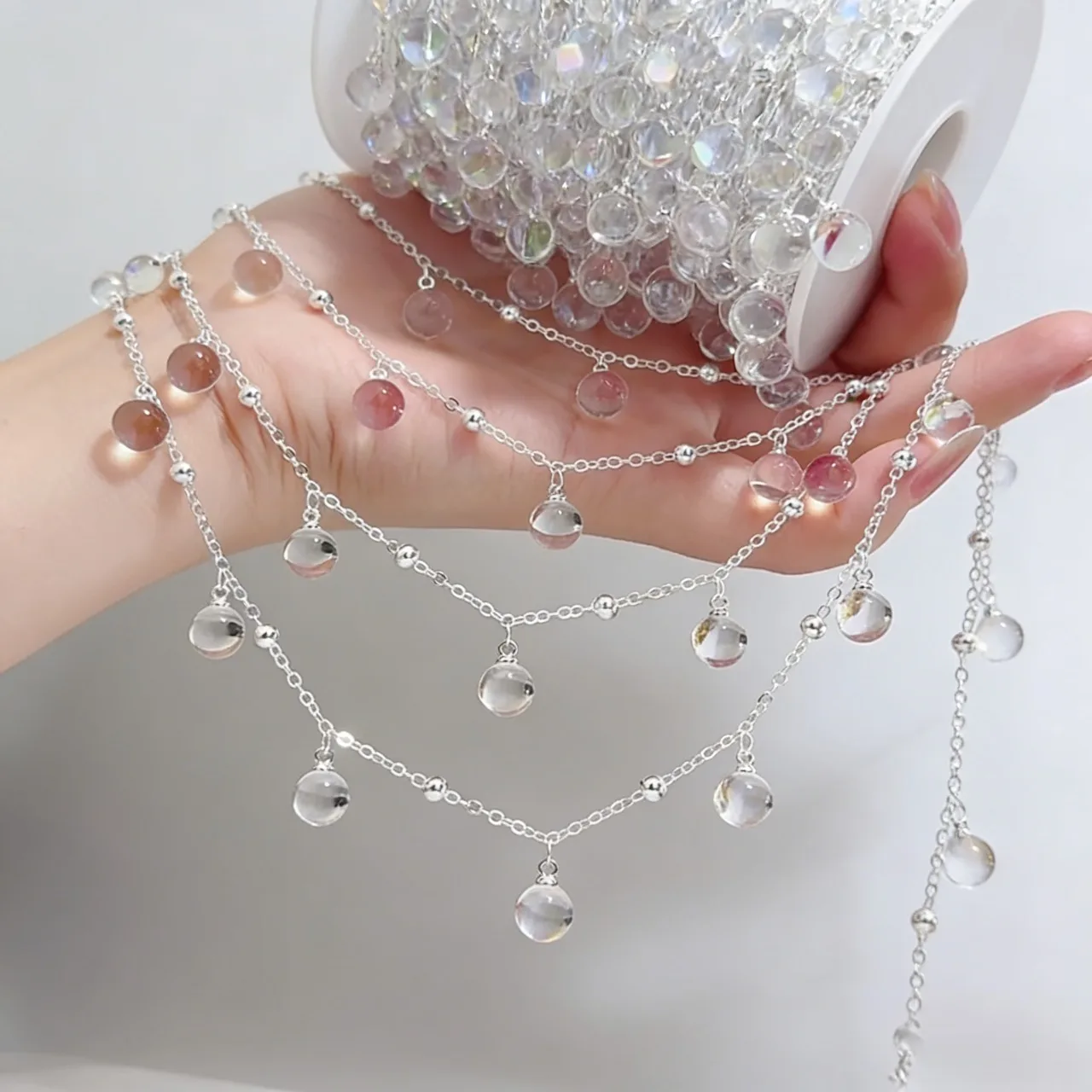 

0.5/1/2M Transparent Round Glass Beads Dangle Pendant Metal Chain for DIY Teardrop Necklace Bracelets Fashion Chain Accessories