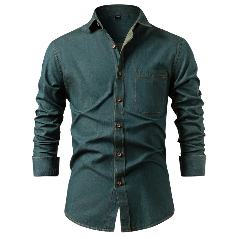 

New high-quality men's pure cotton denim shirt, a comfortable and breathable long-sleeved top, suitable for daily casual wear