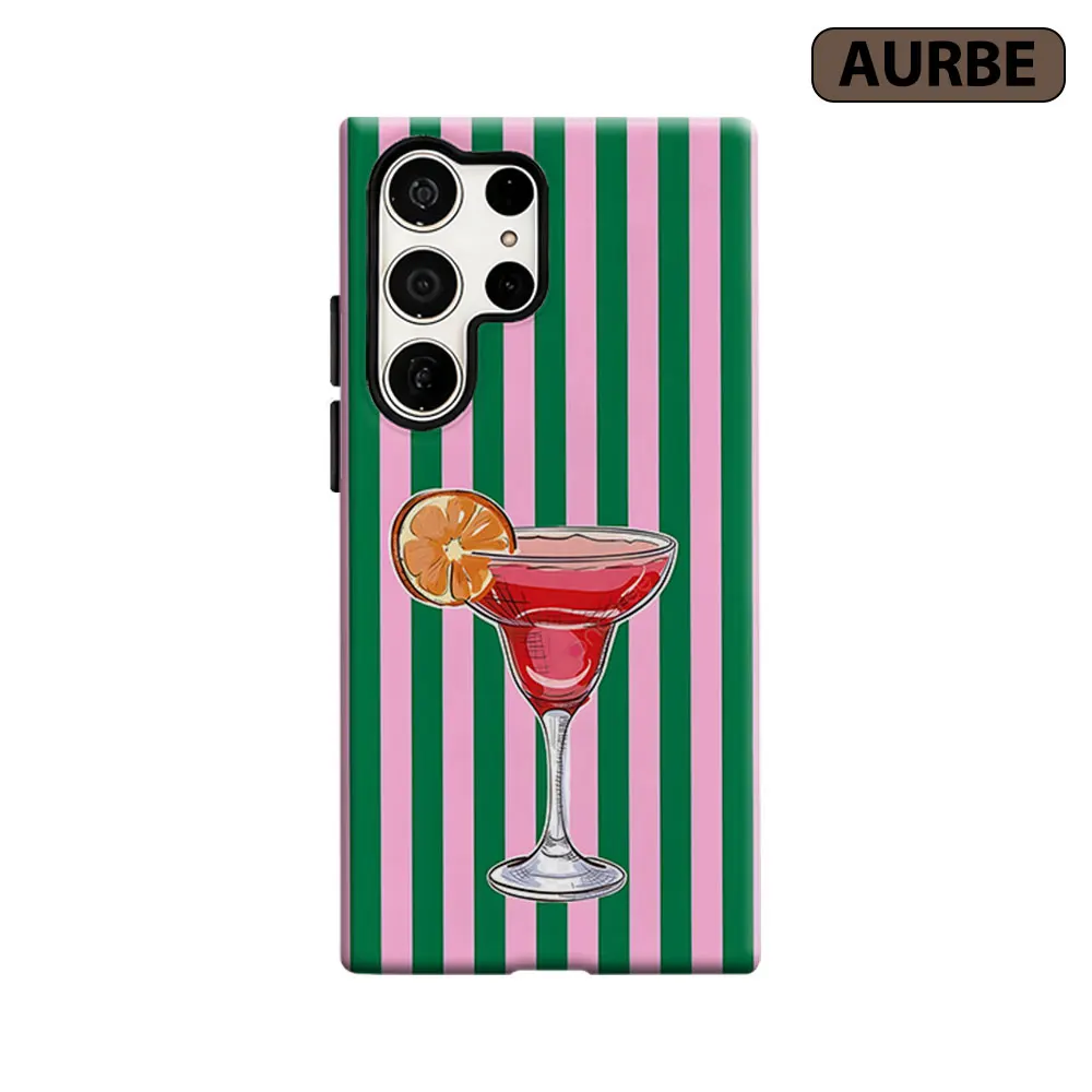 Cocktail Striped Art Phone Case For Samsung Galaxy S26 S25 S24 S23 Ultra Plus HD Hard Double Layer Film Cover