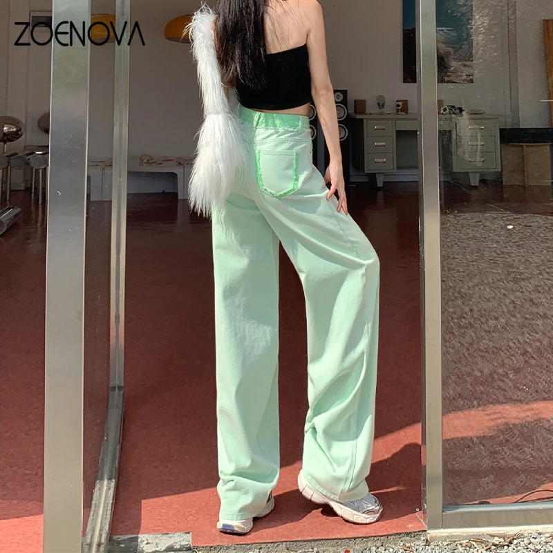 ZOENOVA Harajuku Street Y2K Candy Color Women's Jeans 2024 Spring New Cool Girl Casual High Waist Soft Straight Wide Leg Pants