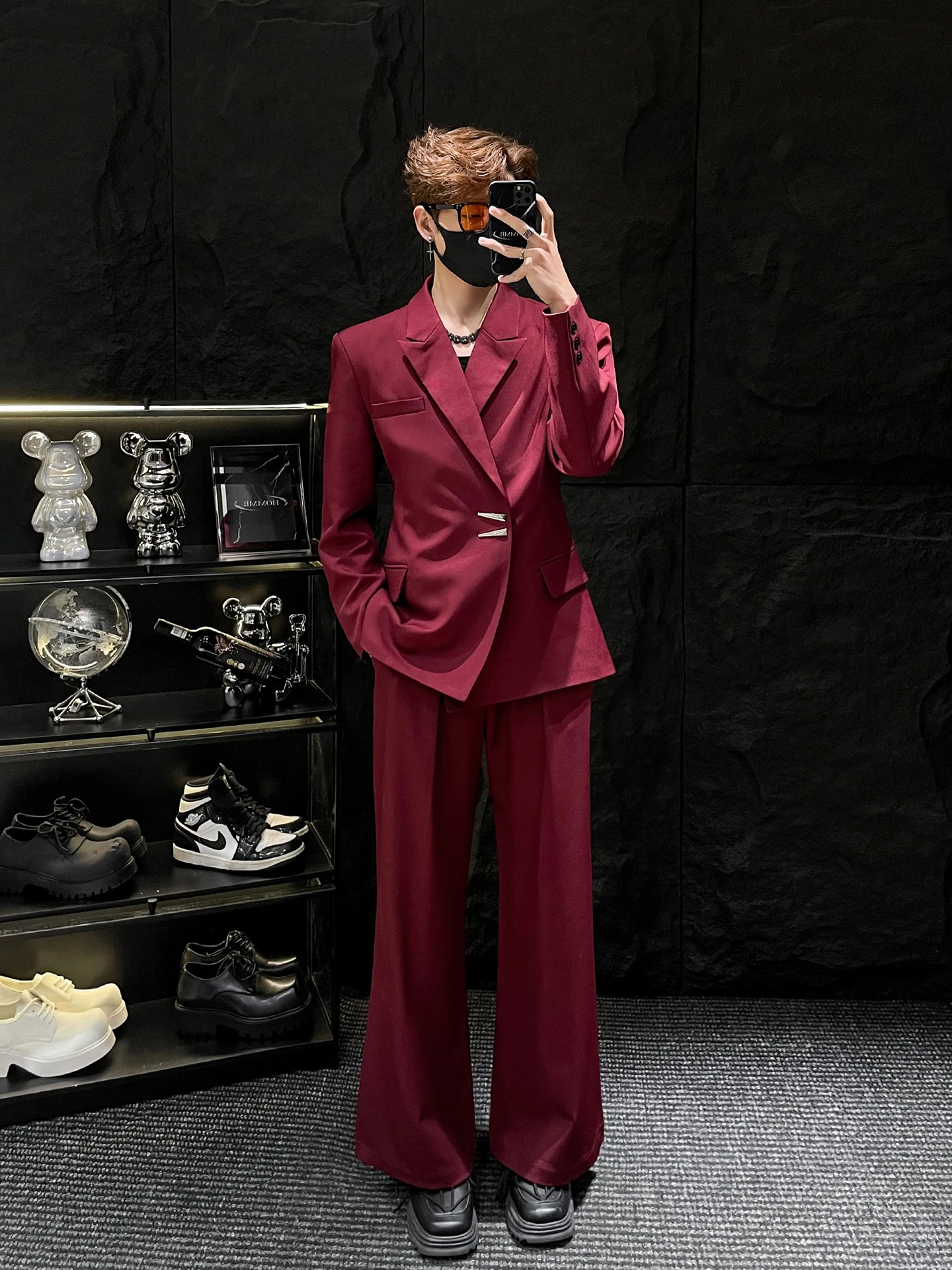 

Red Korean Sle Slim Fit Men's Suit Jaet And Pants Set Casual High End Feeling No Brand Youth Faion Spring Autumn Wear