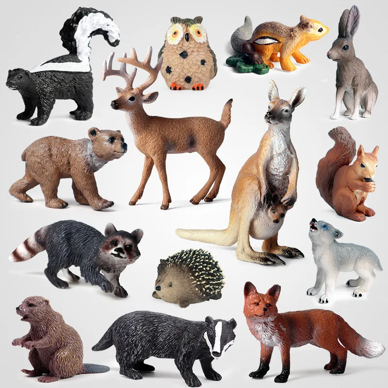 

Wild Simulation Animal Model Kangaroo White Tailed Deer Red Fox Squirrel Elk Brown Bear Wild Rabbit Hedgehog Toy