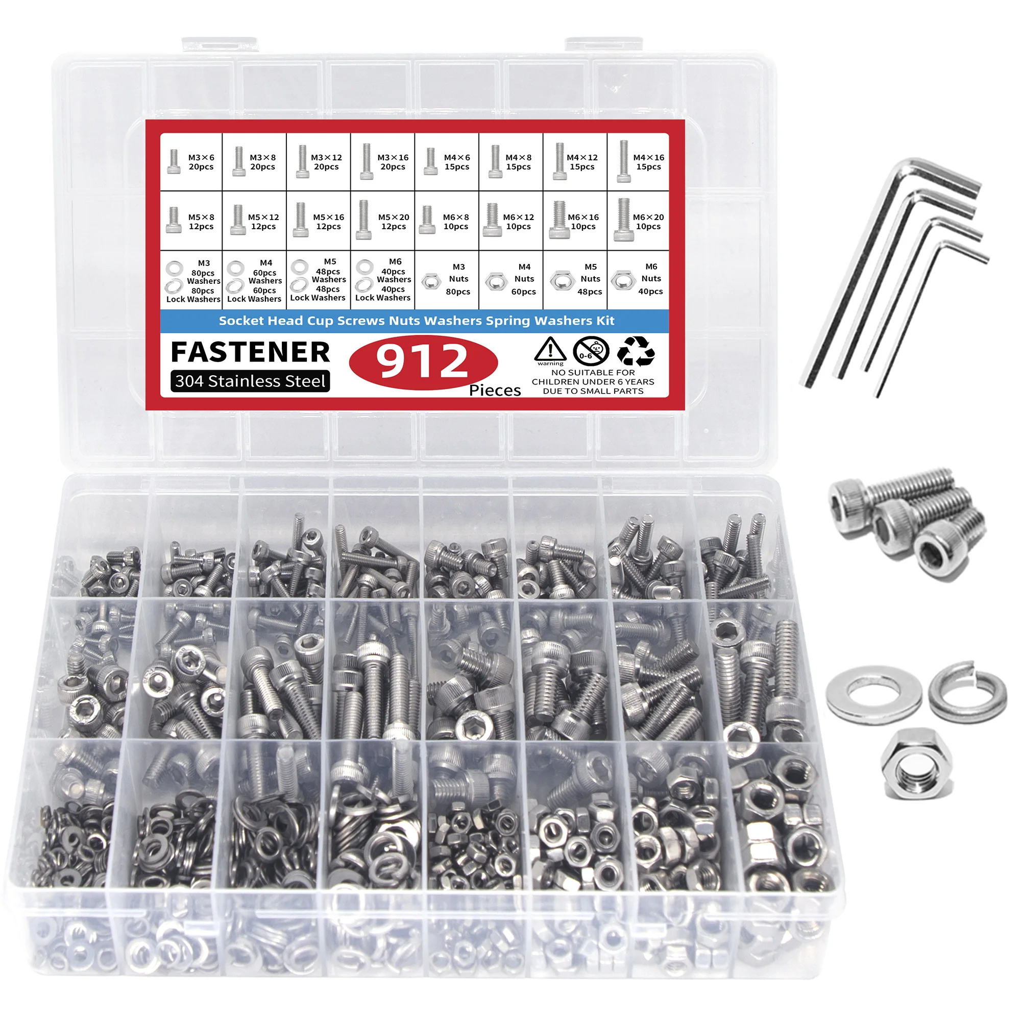 

AIMUNOK 304 Stainless Steel Screws, Nuts and Washers 912pcs Set | M3 - M6 Storage, Essential for DIY and Mechanical Assembly
