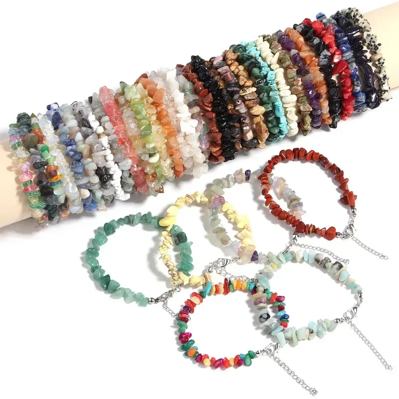 

20pc Natural Gem Stone Bracelet Irregular Crystal Stretch Chip Beads Nuggets Bracelets Bangles Quartz Wristband for Women