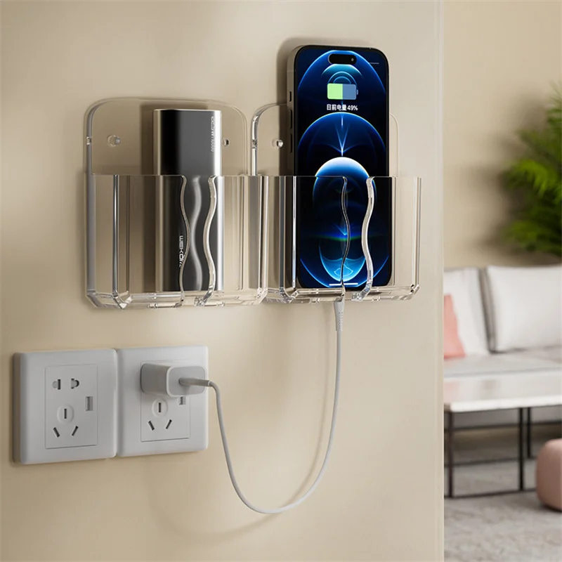 Mobile Phone Wall Holder Universal Cellphone Charge Storage Box Organizer TV Remote Control Hanging Stand Bracket Charging Dock