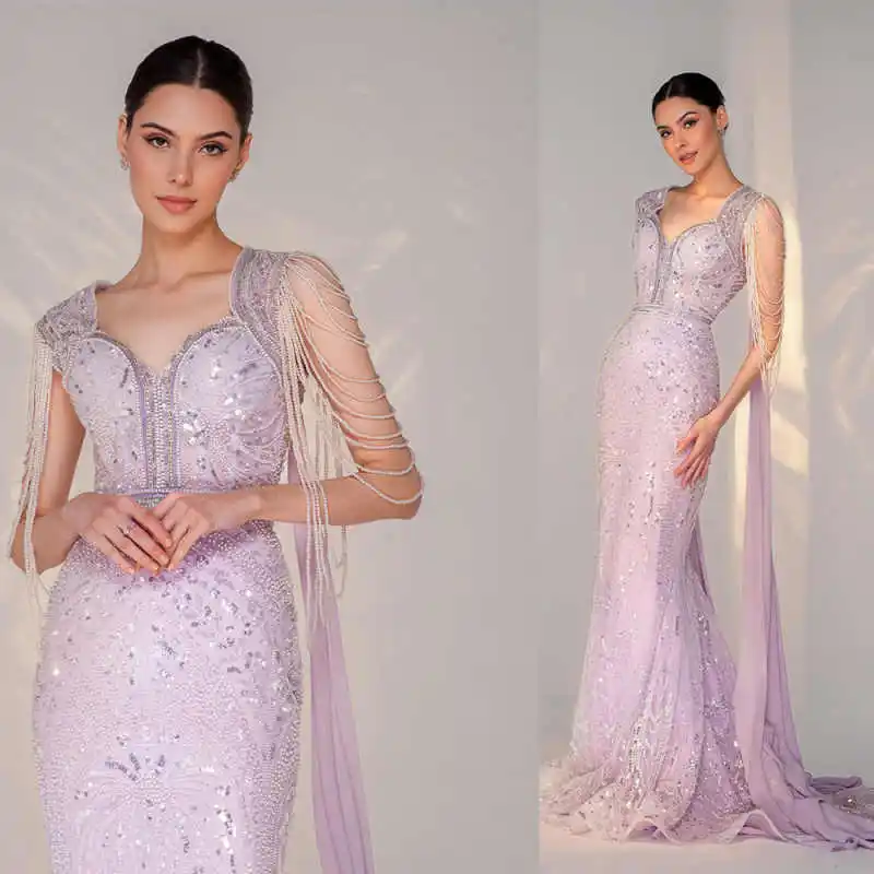 

Блестящие бисерные платья русалки для выпускного вечера с скользящим шлейфом Вечерние платья без рукавов с блестками Свадебные платья на заказ