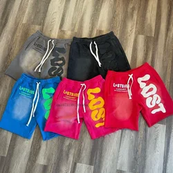 Shorts com espuma bordada para homens e mulheres, maré casual solta, calça de cinco partes, vermelho com design sense, letras Y2K, primavera, verão