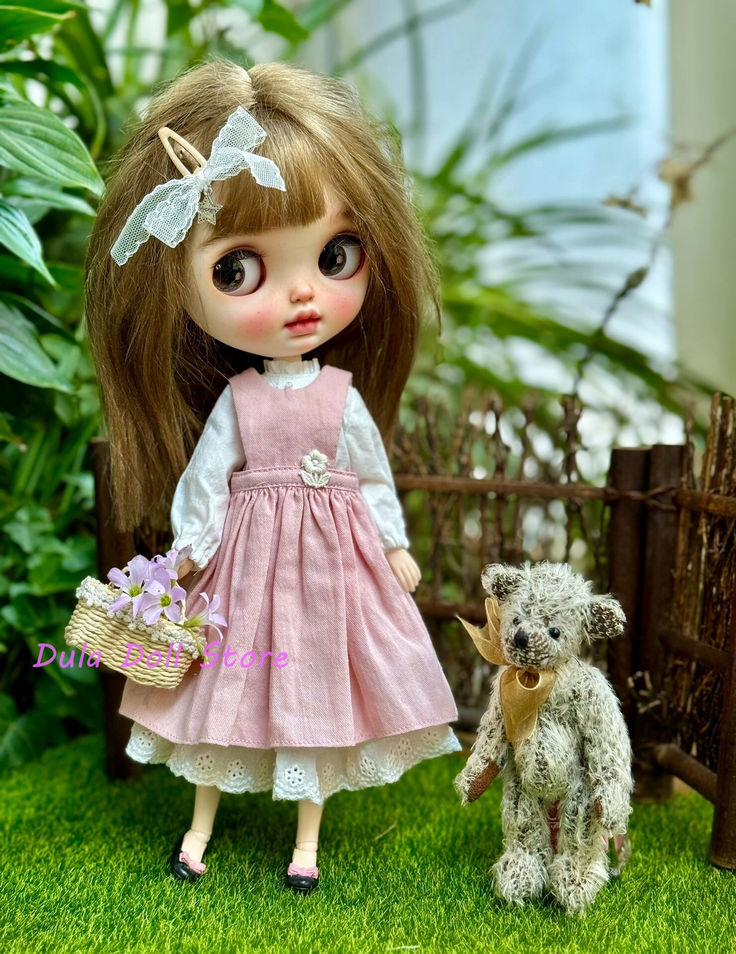 

Dula Doll Clothes Handmade Pink dress and apron set for Blythe Landoudou Landazz ob24ob22 Azone Doll