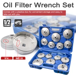 15pcs Cap Oil Filter Wrench Socket Set Car Hand Remover Tool Kit 1/2