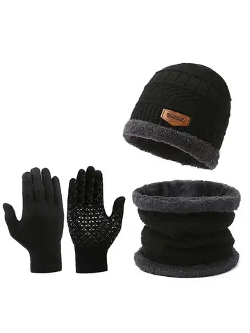 Men's windproof hat, outdoor winter scarf, gloves, three-piece neckline, one plus cashmere insulated knit hat Official Website