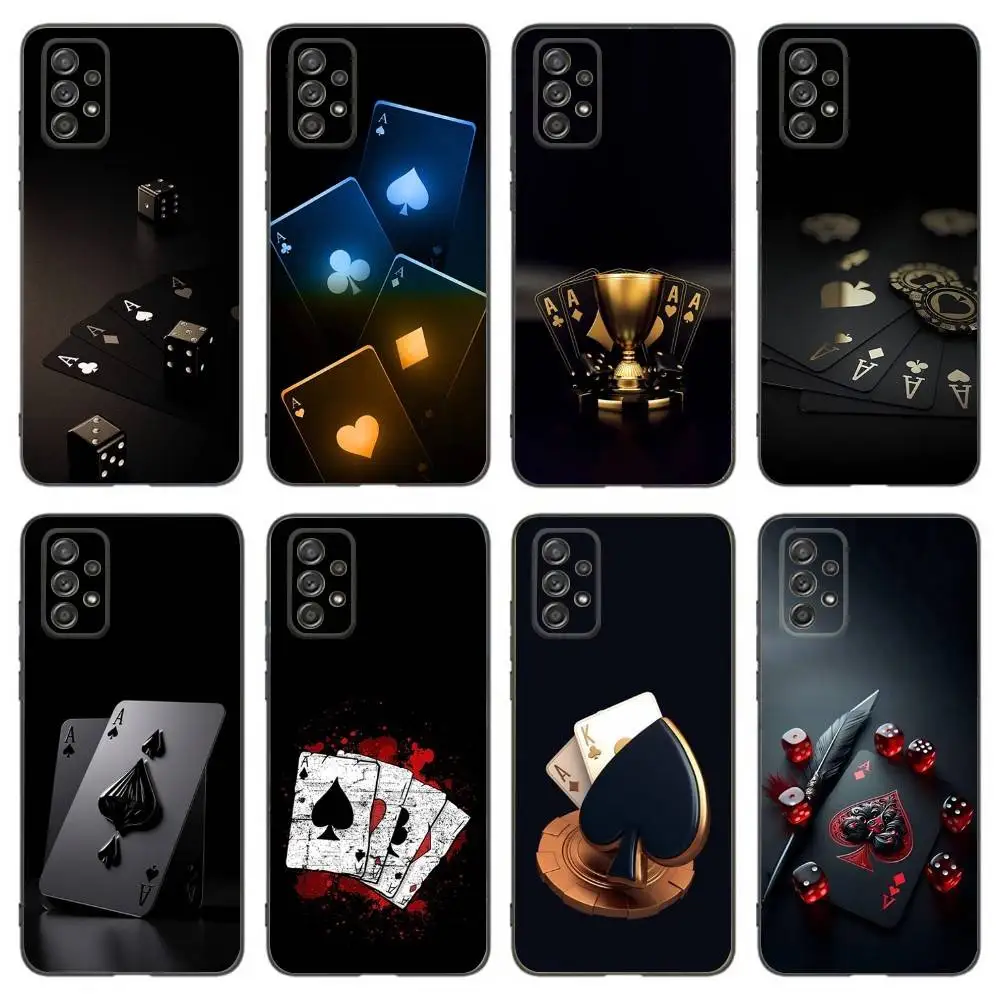 

S-Spades Poker Play Phone Case For Samsung Galaxy A13,A21s,A22,A31,A32,A52,A53,A71,A80,Soft Black Shell