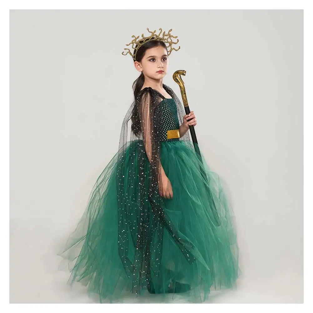 Kids Green Goddess Medusa Tutu Dress Children Girls Perfemence Skirts Halloween Medusa Dresses Fancy Up Party Suis Child