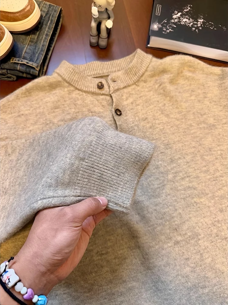 

Cleanfit ey American Henry Collar Knitted Base irt Men's Sle Autumn Winter Lazy Sle High End Feeling Inner Wear Sweater