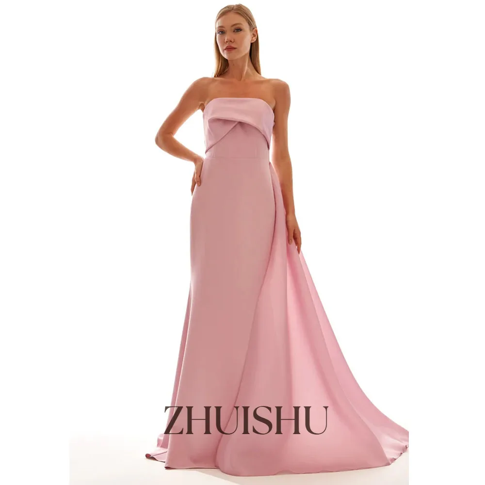 

ZHUISHU розовое женское вечернее платье без бретелек, длинные платья для выпускного вечера со шлейфом, индивидуальные скромные элегантные платья для торжественных мероприятий, женская одежда