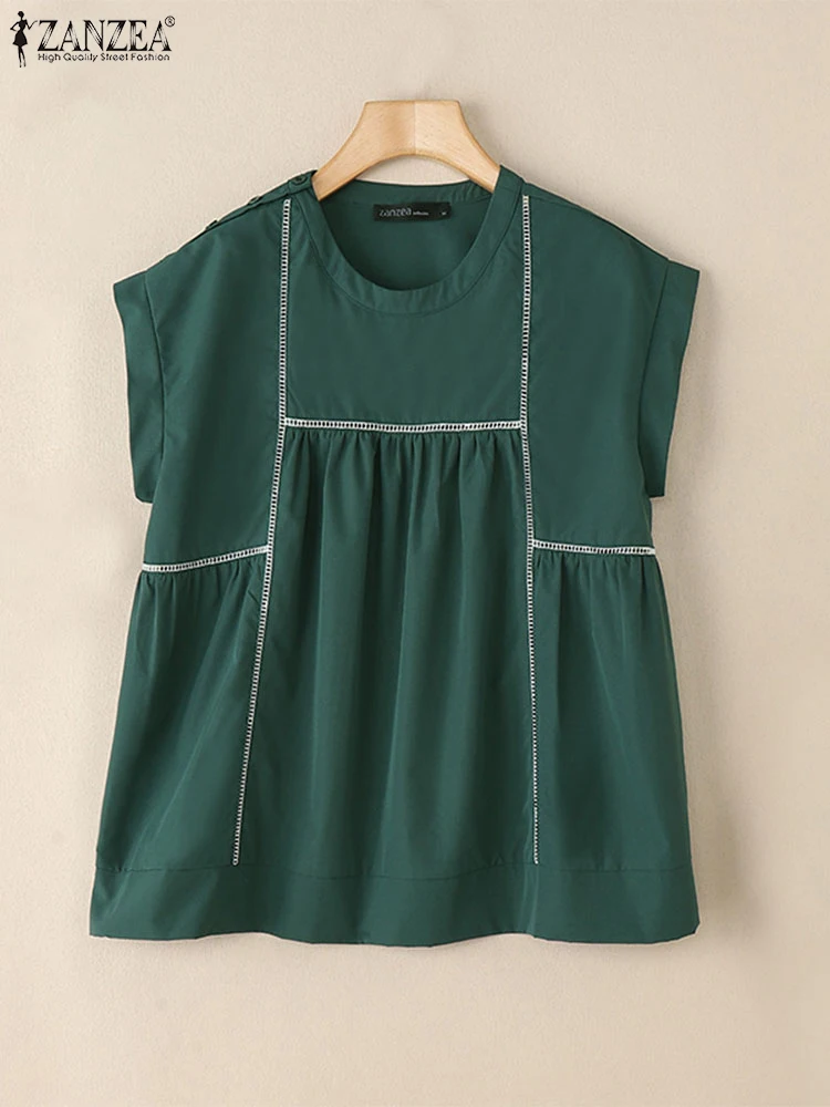 2025 letnia bluzka bez rękawów ZANZEA damska elegancka koronkowa patchworkowa koszula moda wakacyjne podkoszulki Casual O Neck praca Blusas