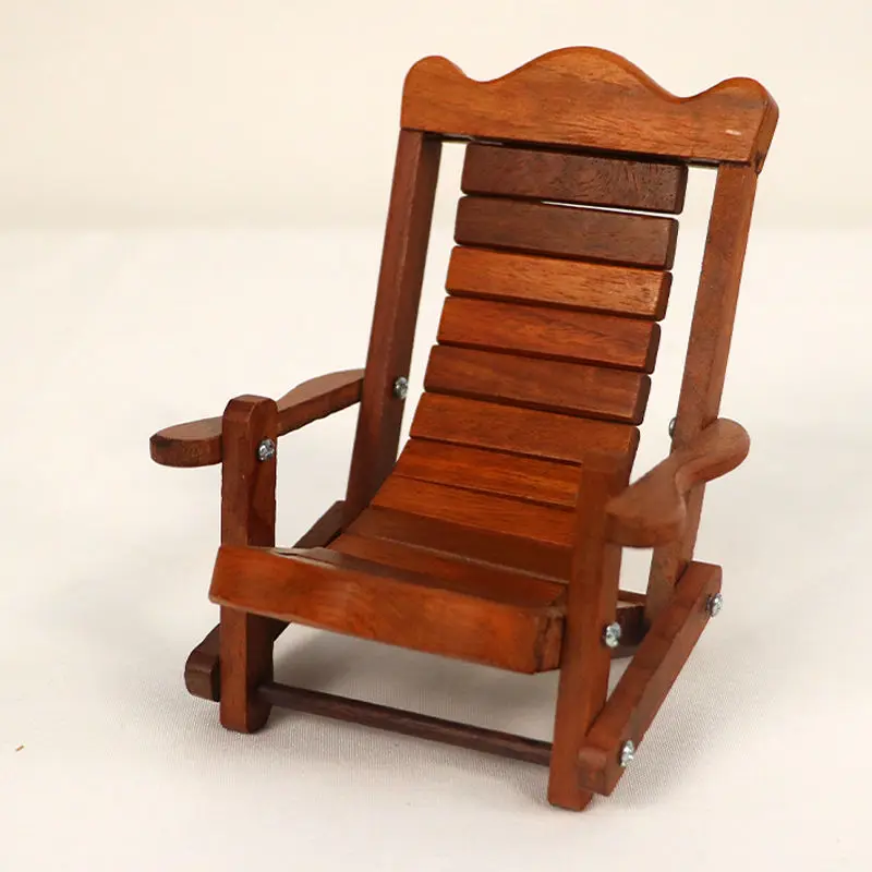 Wooden Deck Chair Desktop Phone Holder Foldable Mini Decorative Cellphone Stand Miniature Dollhouse Accessories for Home Decor
