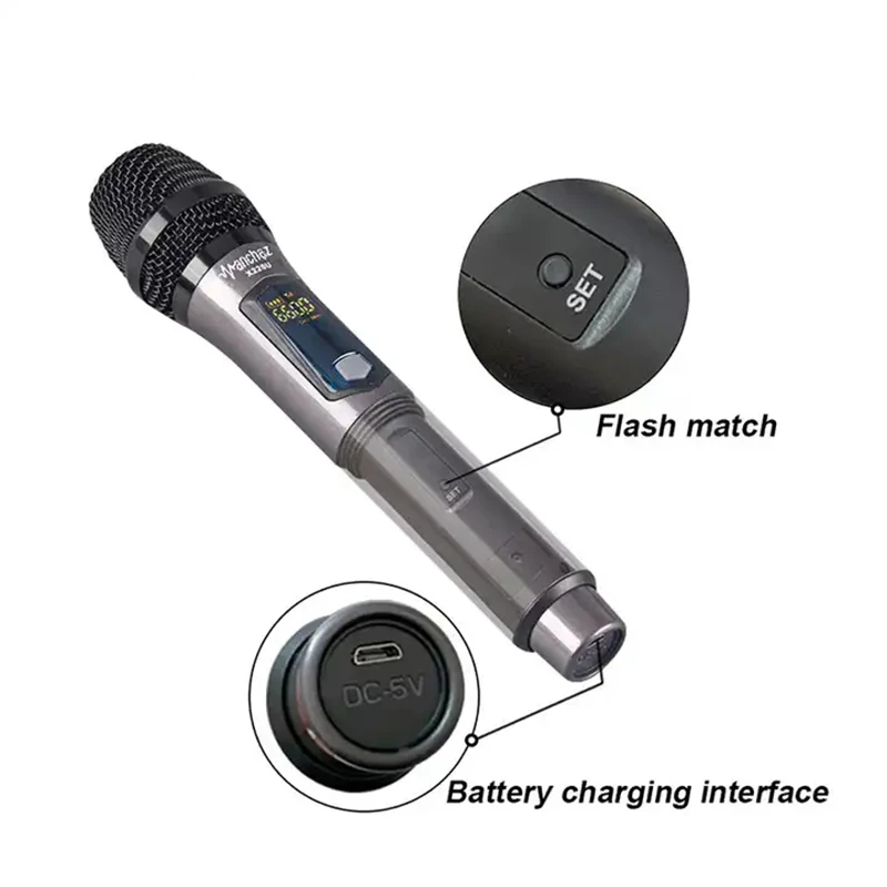 X220U UHF Wireless Microphone Recording Karaoke Handheld 2 Channel Lithium Battery 50m Receiving Distance