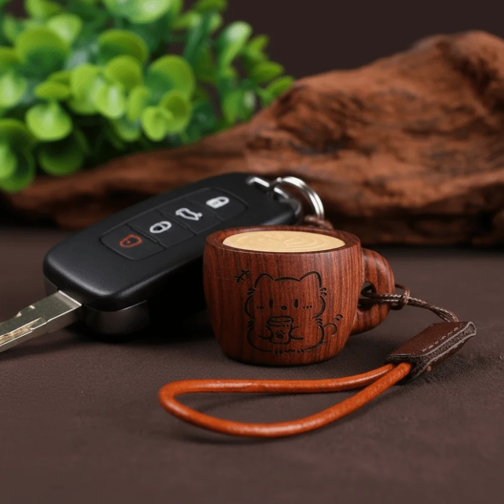 Bag Pendant Miniature Cat Paw Clicker Wooden Handmade Wood Carving Charm Cute Brown Sandalwood Figurine Key Chain Cat Lover