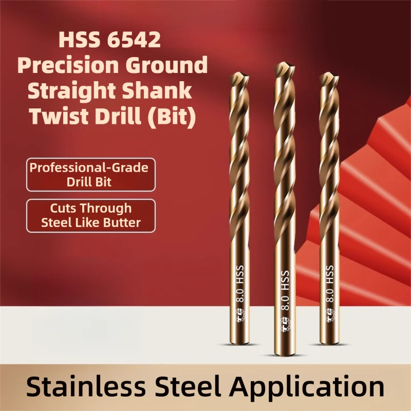 TG HSS6542 Precision Ground High Hardness Twist Drill Bits for Steel&Stainless Straight Shank 0.5-13mm for Metalworking Tool