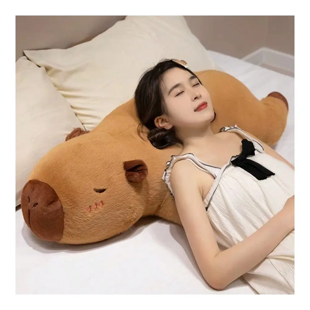 Cute Lying Brown Capybara Plush Pillow, Hugging Pillow For,Sleeping Companion Bolster Pillow, Soft Stuffed Animal D