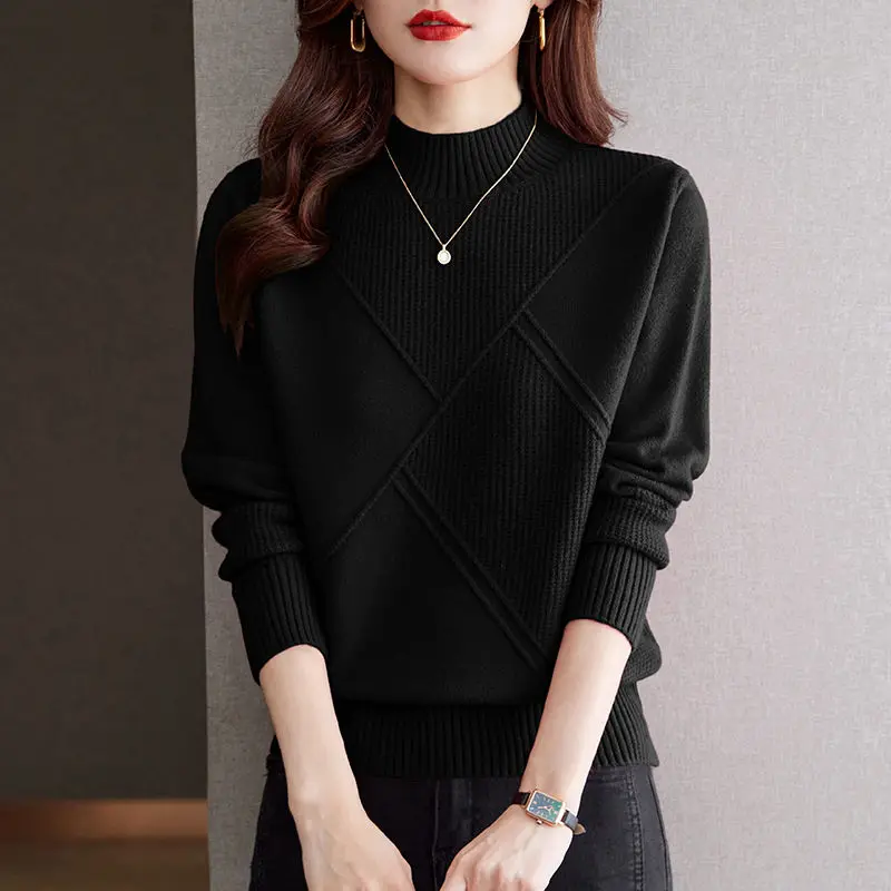 2024 Autumn Winter New Pullover Half Turtleneck Knitted Sweater Women Vintage Long Sleeve Bottoming Women Tops Jumper Pull