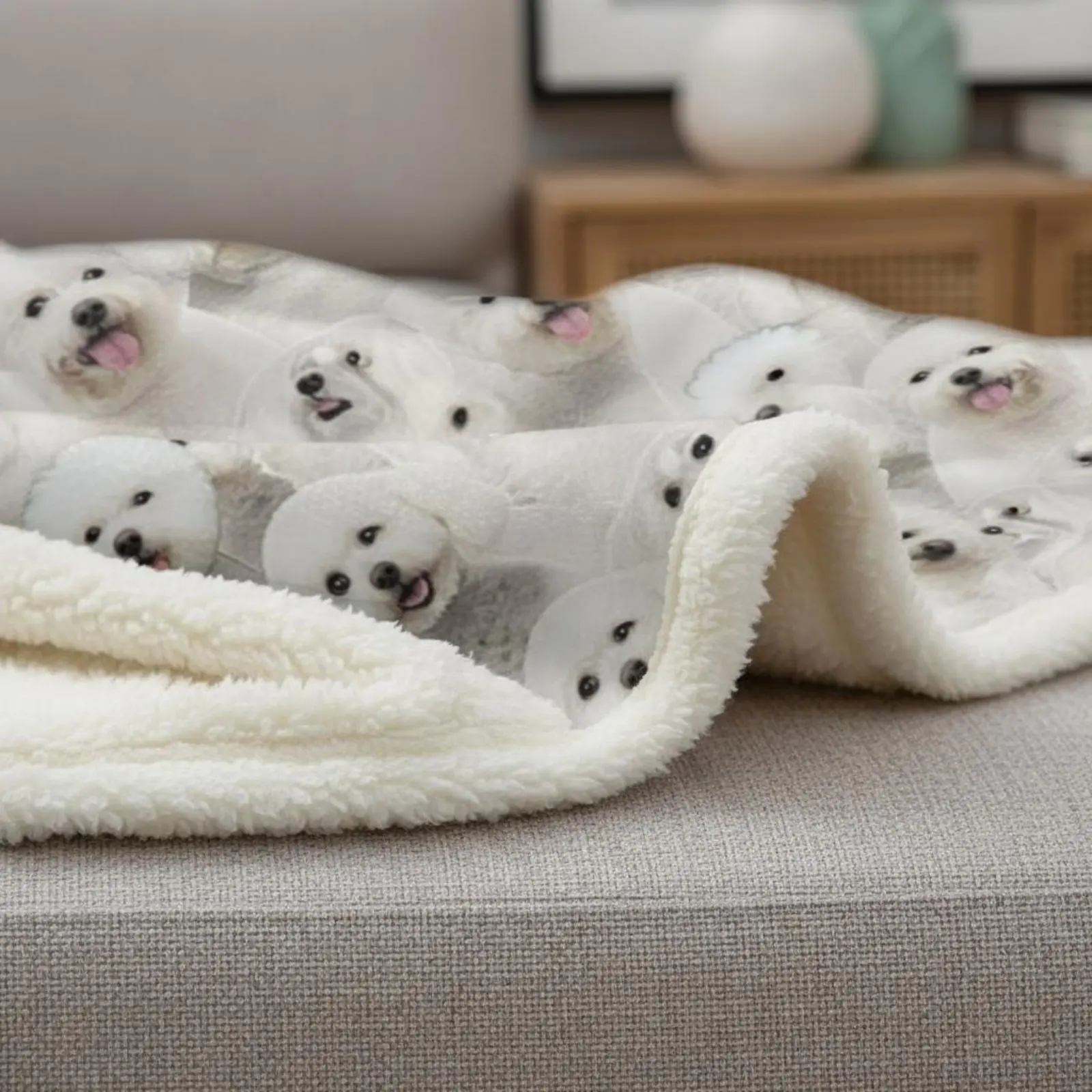 Dog Print Blanket Warm Dog Print Throw Soft Fleece Throw Colorfast Resistant Flannel Sherpa Blanket Anti-Static for Office view 2