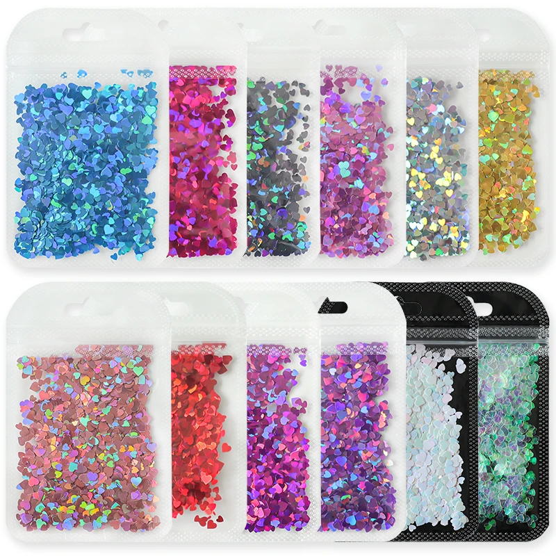 Holographic Sweet Love Heart Nail Glitter Flakes 3D Shining Mixed Size Sequins For Nail Art Paillette Manicure DIY Decorations