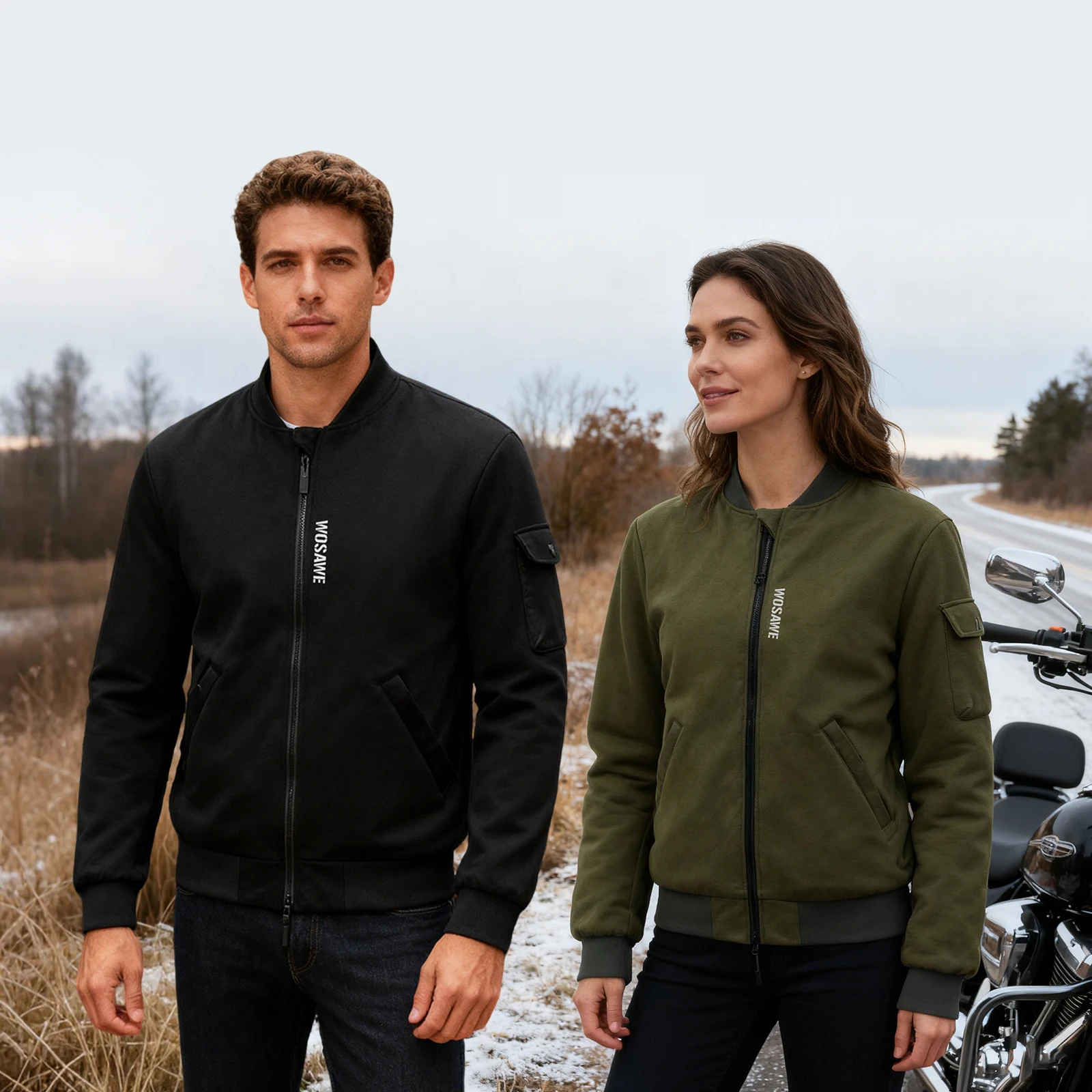 سترة WOSAWE لسباق الدراجات النارية مقاومة للبرد والرياح للشتاء للرجال سترة ركوب الدراجات النارية مع درع واقٍ CE #2