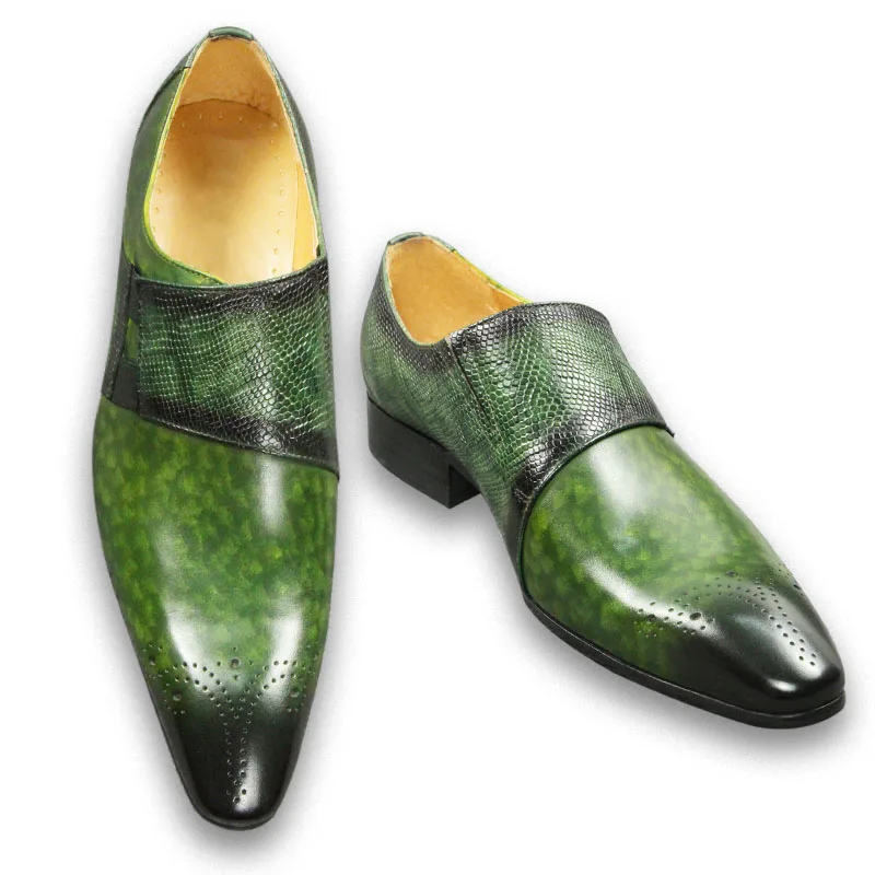 Moda mocassins masculino sapato clássico cor verde brogue sapato puro couro genuíno monge cinta confortável calçado masculino entrega rápida