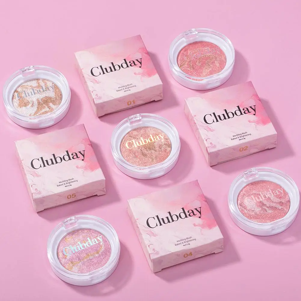 Clubday Five Color Pearlized Fine Glitter Microparticle Pentel Blush Stereoscopic Contouring Tri-Color Marbled Blush
