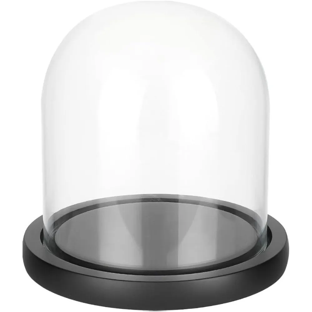 1 Set 5.5x5inch Eternal Transparent Flower Glass Cover Glass Display Dome Cloche Jar with Black Solid Wood Base for DIY Flower
