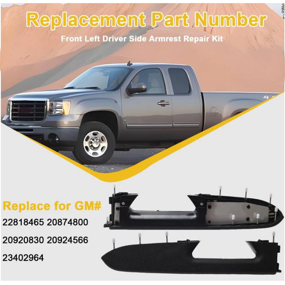 

OEM Number 22818465 Left Front Passenger Armrest Repair Kit Compatible for Chevrolet Silverado Direct Replacement Auto Accessory