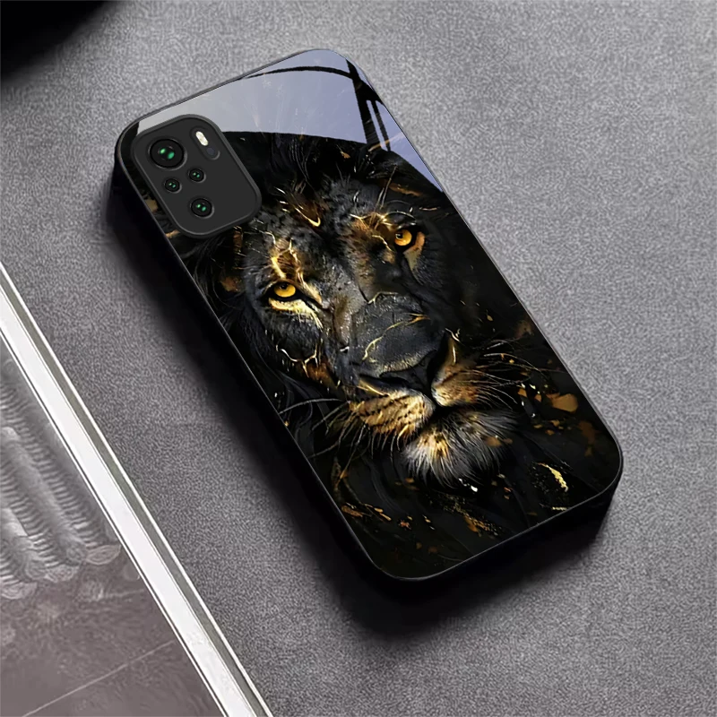 Lion With Golden Black Glass Phone Case For Redmi Note 10 11 Pro+ 12 13 14 4G (Global) 14 Pro 5G (India) K60Ultra 13C 14C Cover view 3