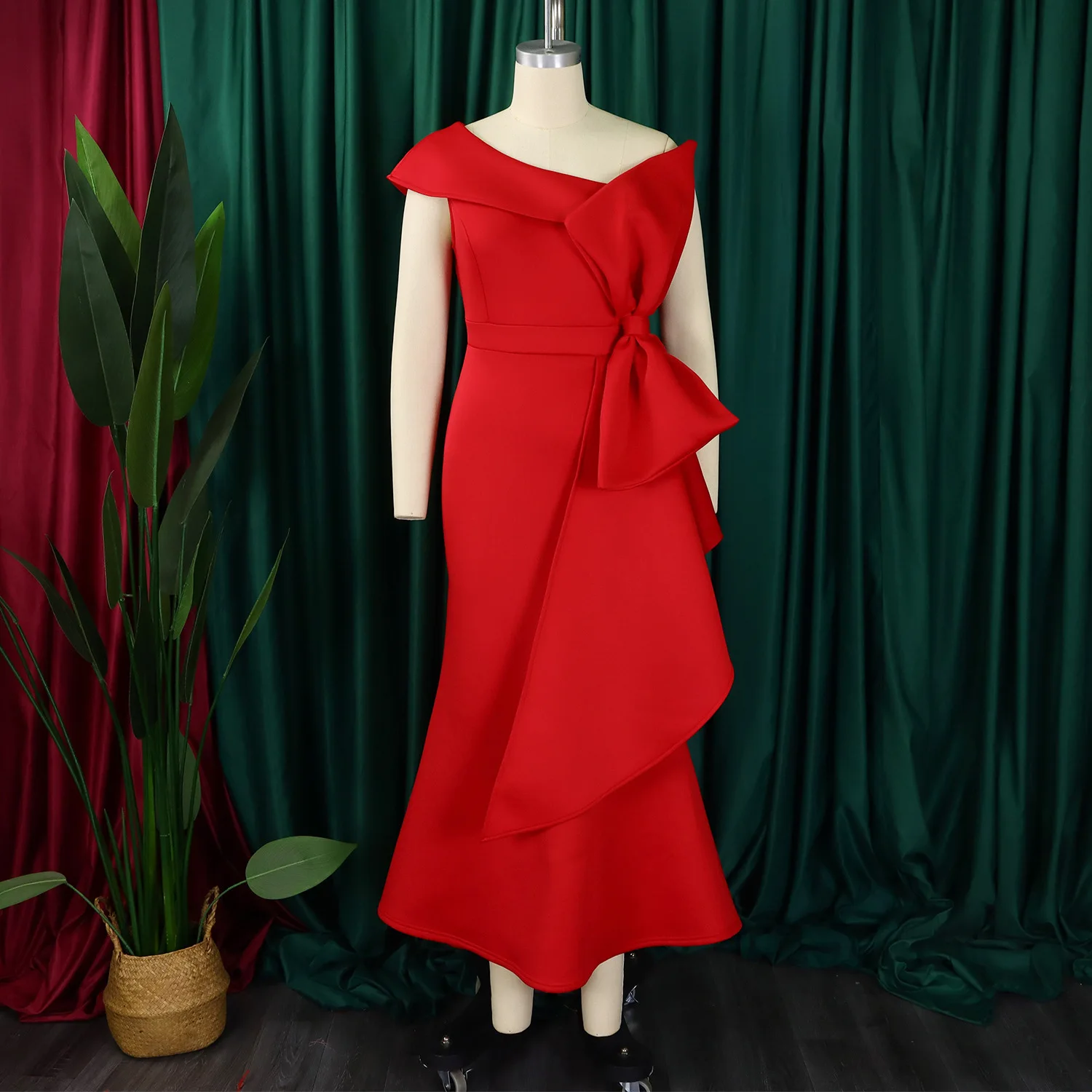 ที่กําหนดเอง Maxi Party Dresses สําหรับผู้หญิงสีส้มหนึ่งไหล่ Ruffles ดอกไม้ Empire Bodycon ทรัมเป็ตชุดราตรีค็อกเทลกิจกรรม Gowns 4