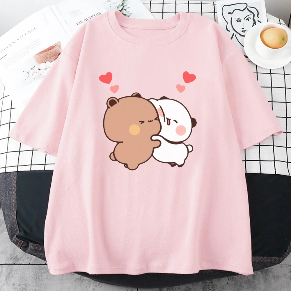 Panda Bear Cartoon T Shirt Bubu and Dudu Cute Tshirts100% Cotton Short Sleeve Girls Print Tees O-Neck Kawaii Tops Ullzang Casual