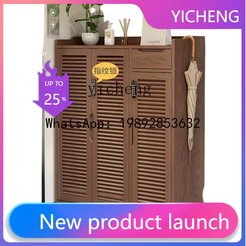 H1 1 Solid Wood Shoe Cabinet with Lock Home Doorway Movable Outer Corridor Outdoor Locker