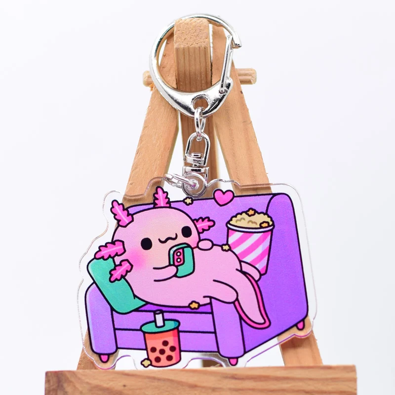 Drinking  Juice Axolotl Keychain Cute 15 Styles Arcylic Cartoon Figures Keyrings Kawaii Accessories