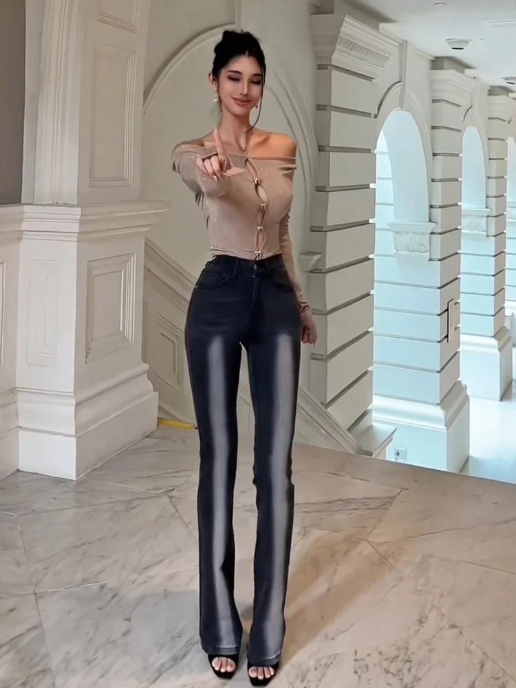 

American Sle Low Waist Denim Jeans Women's Plump Hip Waed Long Pants Slimming Leg Lengthening High Waist Cotton Stretch