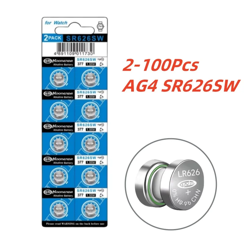 2-100Pcs AG4 SR626SW Watch Battery LR626 SR626 626SW 377A V377 1.5V Button Cell Batteries for Mini Flashlight Toy Thermometer