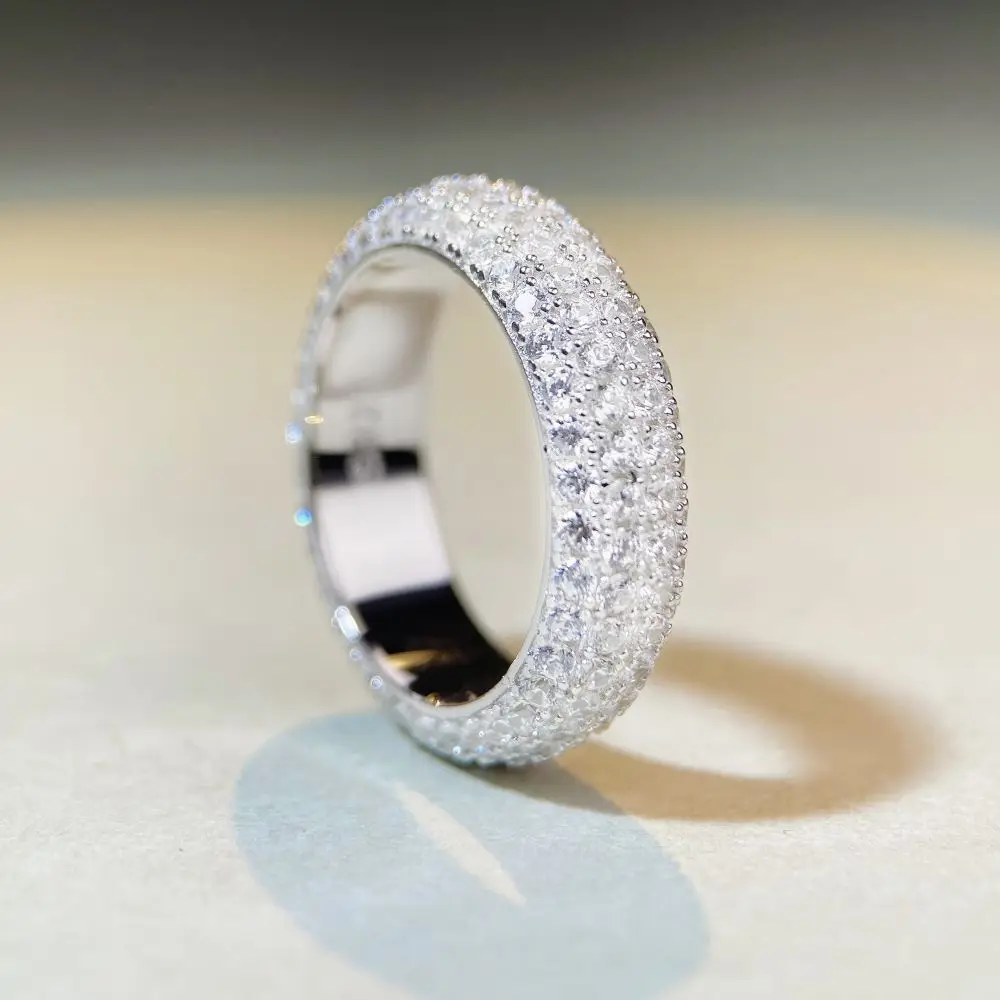 Iced Out Hip Hop Full Moissanite Ring D Color VVS1 GRA Certified Pass Diamond Tester Solid PT950 Platinum Luxury Sparkling Unisex Fine Jewelry For Men Women
