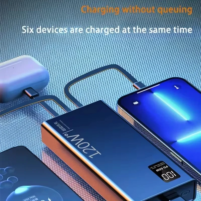 VIVO 120W 50000mAh High Capacity Power Bank 4 in 1 Cables Fast Charging Power Bank Portable Charger For iPhone Samsung NEW