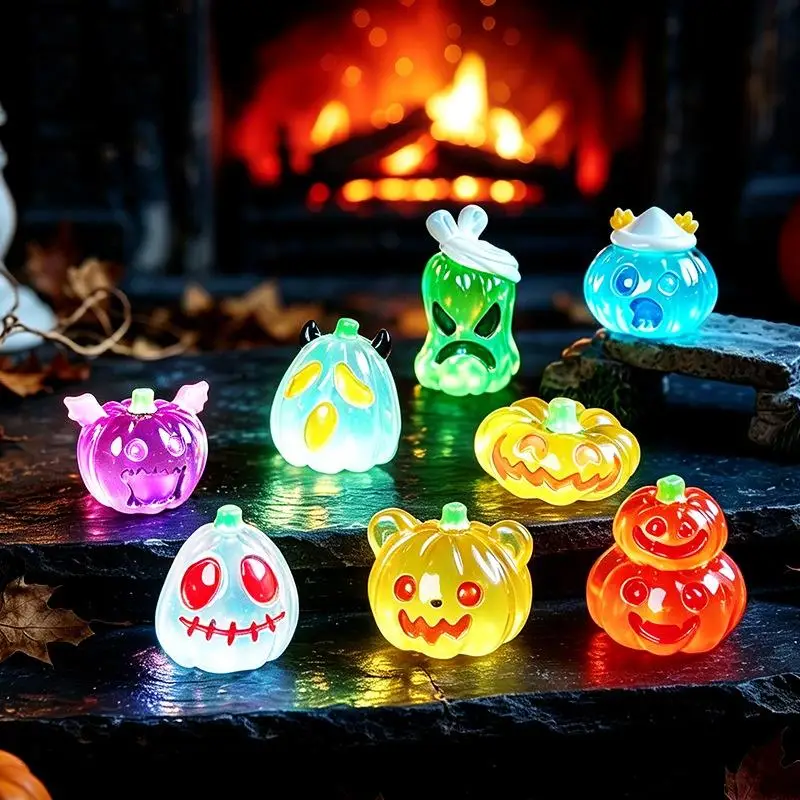 Luminous Pumpkin Mini Ornament Glow In Dark Resin Figurine Halloween Party Desktop DIY Decor for Home Holiday Gifts