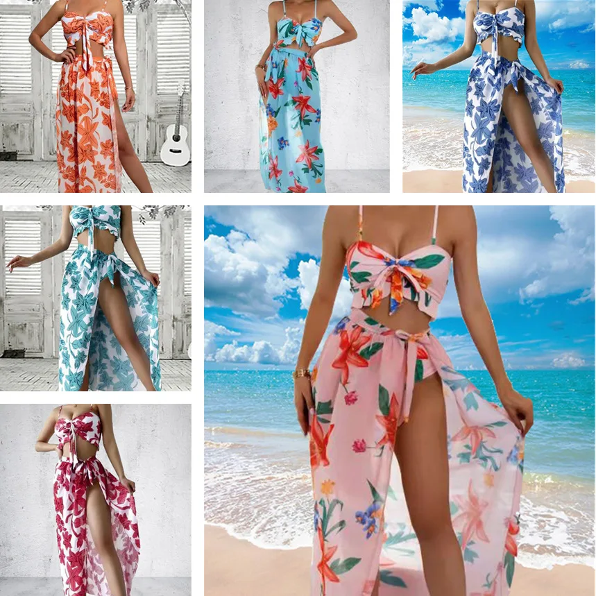

2022 New Three-Piece Botanical Print Bikini Three-Piece Swimsuit Bikini