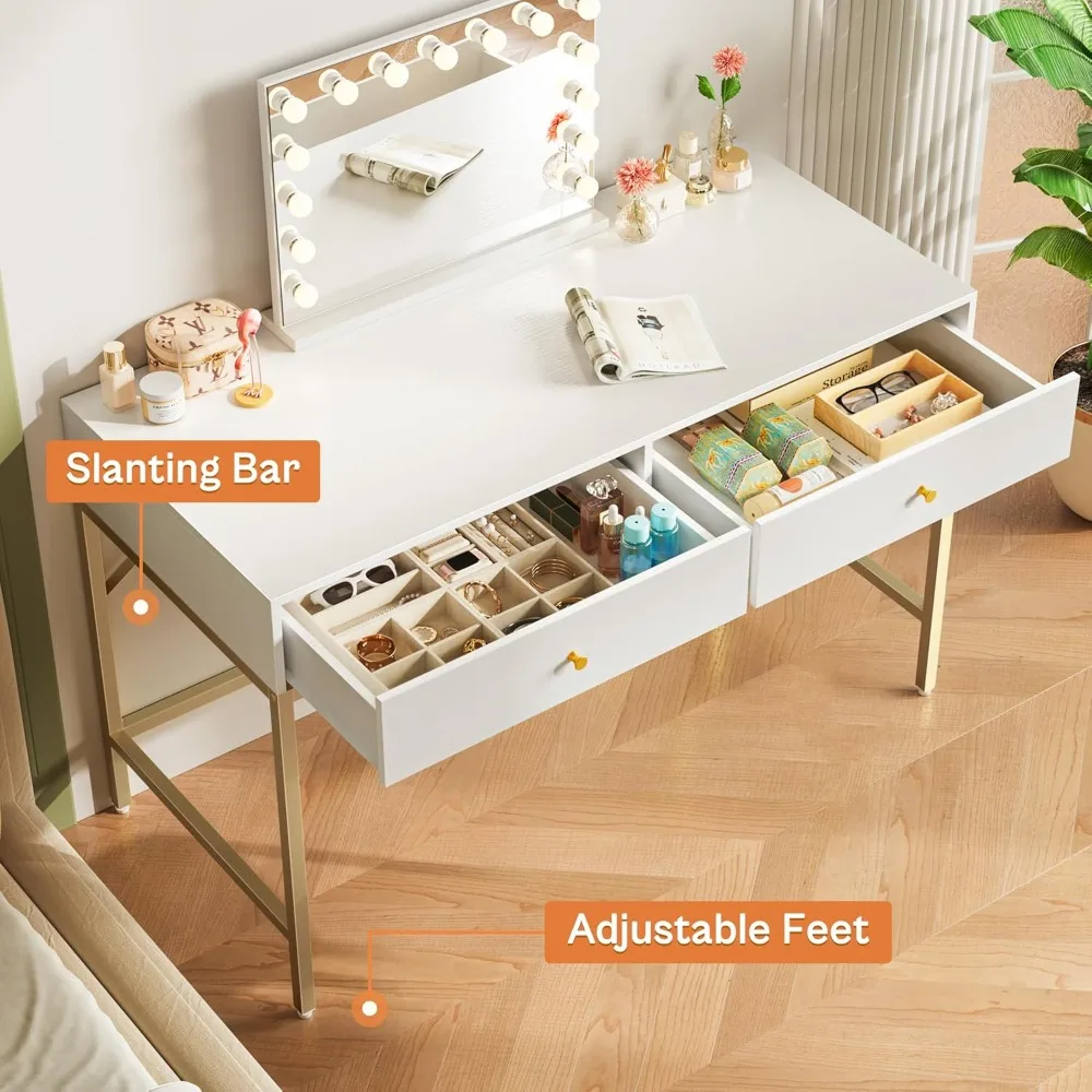 Uma penteadeira com gavetas, uma mesa de computador de 47 polegadas, mesa de escritório moderna e minimalista e no quarto