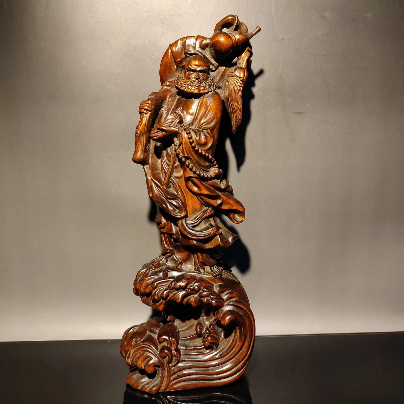 

Vintage Wood Carving Boxwood Wooden Sculpture Buddha Dharma Arhat Statue Decor