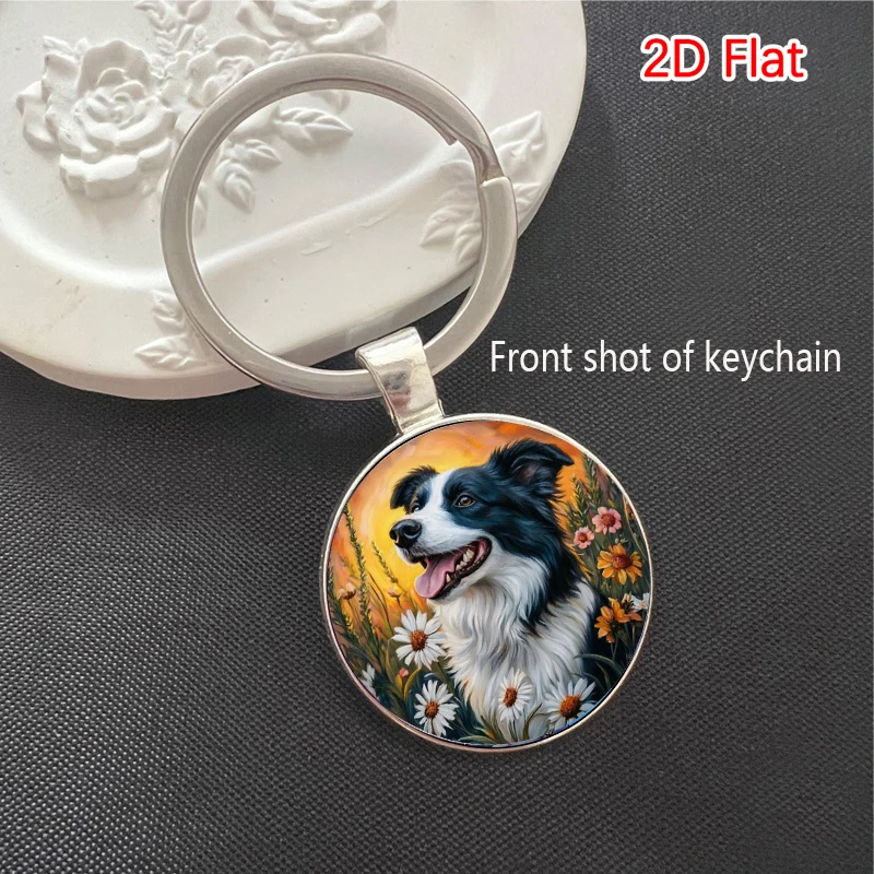 Cute border collie Dog Pattern Glass Textured Jewelry Keychain is suitable for friends, family and daily dog Lovers as Gifts