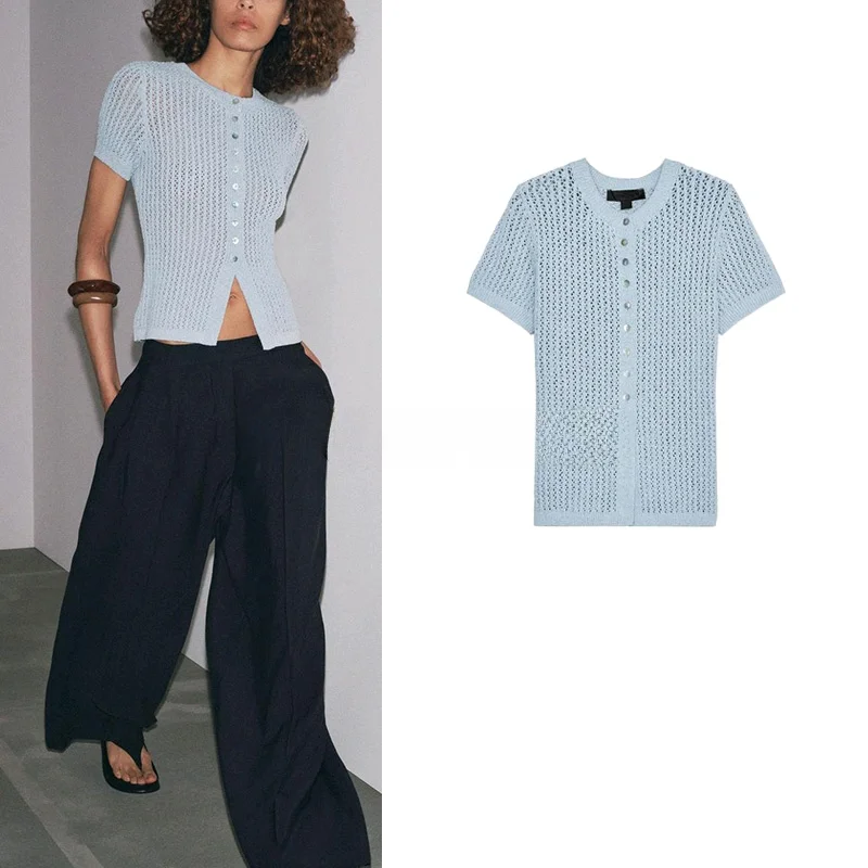 

Женский вязаный топ Sweet Sle ort Sve round Ne с вышивкой Me, летнее новое поступление, кардиган обычного кроя из полиэфирного волокна