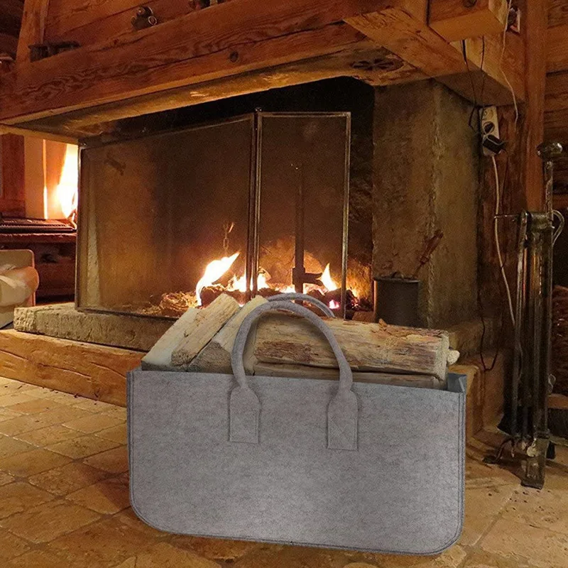 Bolsa de almacenamiento de fieltro para chimenea, cesta para revistas, bolsillo para leña, cesta plegable de fieltro