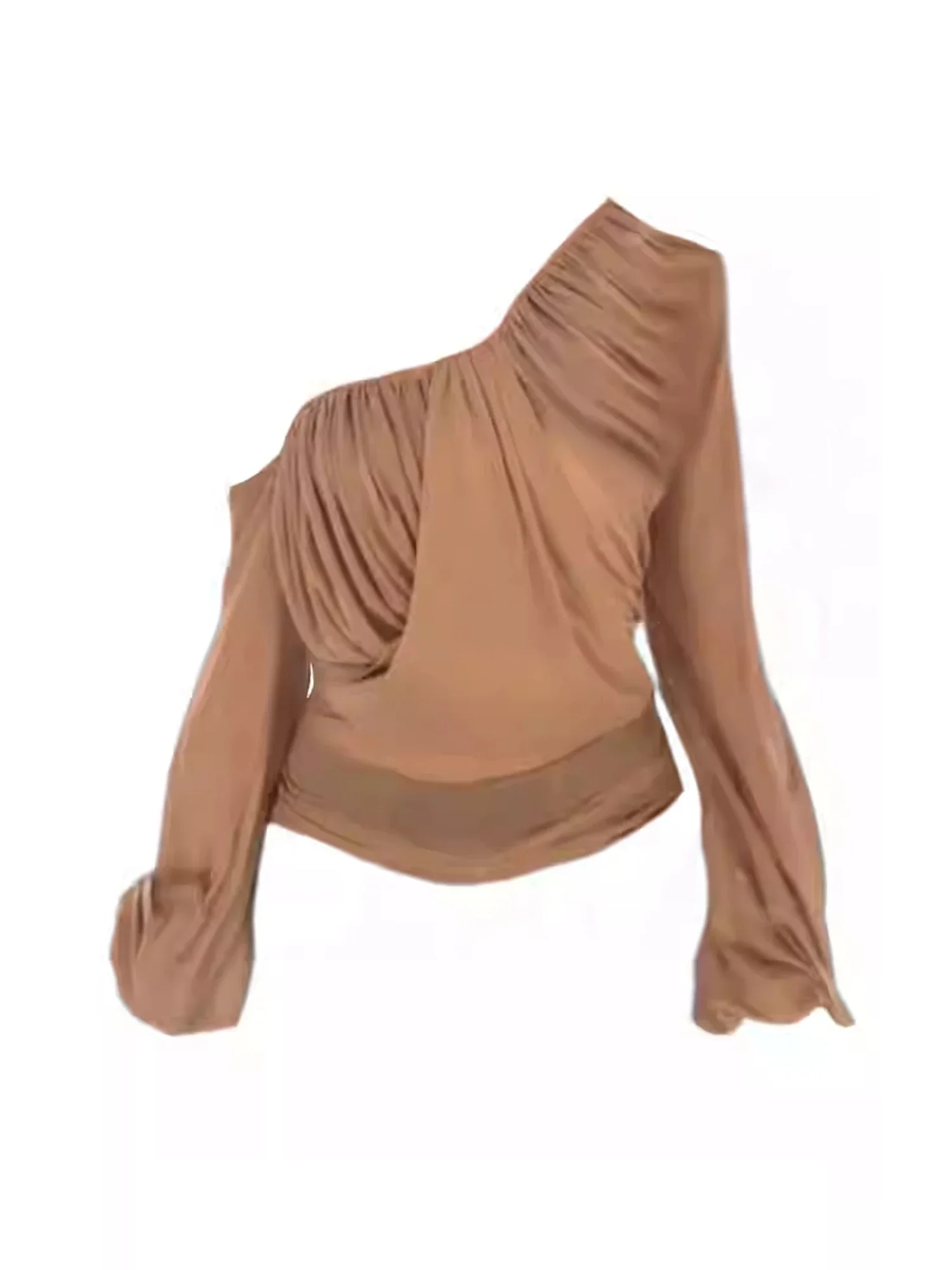 

Женские рубашки и блузки цвета хаки Y2k, эстетические винтажные асимметричные рубашки 2000-х годов с длинными рукавами и открытыми плечами, одежда