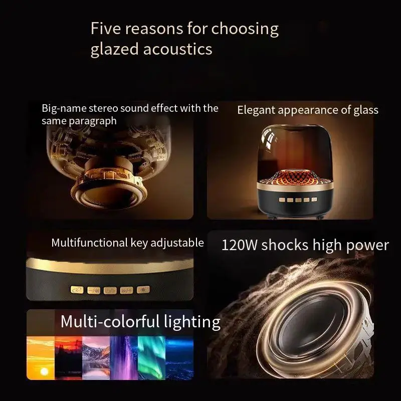 مكبر صوت بلوتوث لاسلكي مضخم صوت زجاجي هارمان Huaqiang North مع مصباح جو RGB متعدد الوظائف صوتي شفاف #3